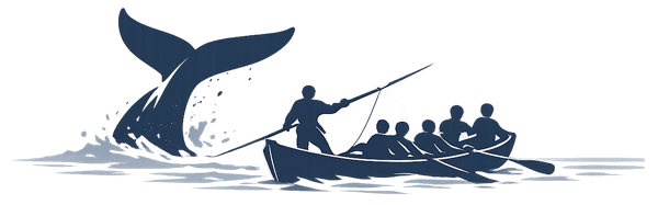 Whaling ship pursuing a whale, symbolic of the deeper story beneath visible conflict.